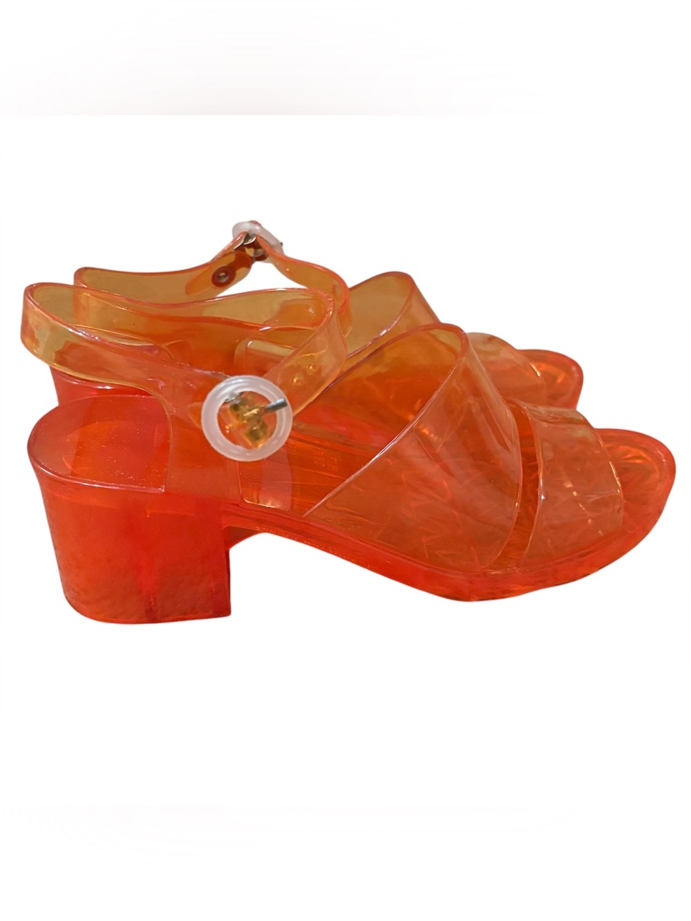 American Apparel Amber Orange Classic Jelly Clear Block Heel Sandal Strap Sz 6 - Picture 4 of 10